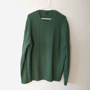 J Crew Sweater Pullover Mens XL Green Cable Knit Wool Cashmere Angora Blend